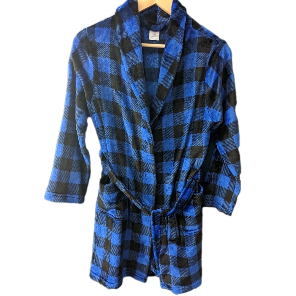 Husky Boy Youth Bathrobe by Wonder World Vivid Blue Check Soft Lightweight. Sash